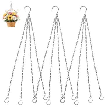 Imagem de Zorfeter Pacote com 3 correntes prateadas, ganchos de substituição, correntes para vasos de flores, cabides de plantas, ganchos de 58 cm para plantadores/alimentadores de pássaros e lanternas