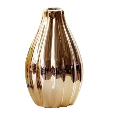 Imagem de MAGICLULU Vaso de cerâmica para decoração de casa, vaso de flores simples, dourado, enfeite de mesa criativo