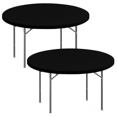 Imagem de Pacote com 2 toalhas de mesa redondas para mesas de 121 cm, capa de mesa elástica, impermeável, elástica, lavável, pátio, dobrável, para ambientes internos e externos, toalha de mesa de elastano para