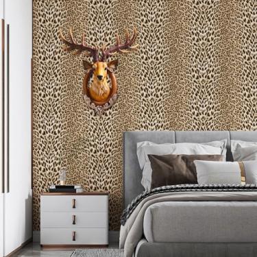 Imagem de Papel de parede de leopardo texturizado tradicional 17,3 pol. x 12 m estampa animal realista leopardo texturizado glitter dourado glitter papel de parede em relevo 3D para quarto, sala de estar, papel