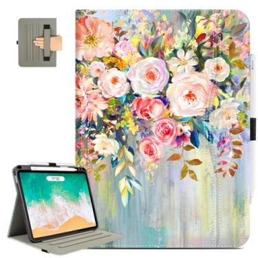 Imagem de Lalumix Capa para iPad Air de 11 polegadas M3/M2 2025/2024, capa floral para iPad Pro de 11 polegadas 4ª/3ª/2ª/1ª geração, para iPad Air 5ª/4ª geração, suporte de lápis de 10,9 polegadas, bolso/alça