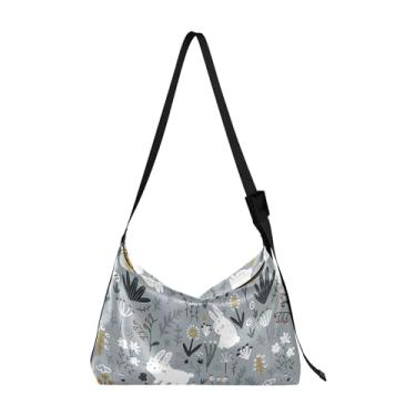 Imagem de Bolsas Hobo de Couro com Cavalo Rosa para Mulheres Bolsa Cruzada Masculina Premium Estampa Animal Bolsas de Ombro Femininas, Coelho fofo floral infantil