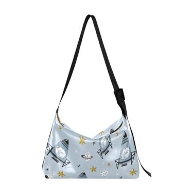 Imagem de Bolsas infantis fofas de couro femininas criativas de couro Hobo bolsas transversais com estampa animal bolsa feminina para uso diário, Espaço infantil desenho animado azul