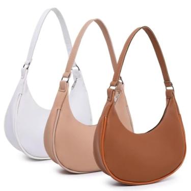 Imagem de Kit 3 Bolsas Meia Lua Feminina, Design Versátil e Estiloso, Material Sintético Macio, Pequena 20x24x4 cm, Casual Elegante, Alça de Ombro (Branca/Nude/Marrom)