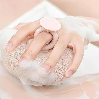 Imagem de 1 esponja de bucha de girassol ultra macia rosa com ventosa e anel de dedo, esponja de banho esfoliante para mulheres e homens, esfoliante corporal para spa e chuveiro, durável e suave