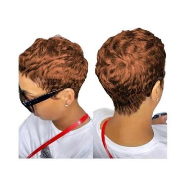 Imagem de Peruca Curta Pixie Feminina De Cabelo Humano Com Franja Colorida 180 D