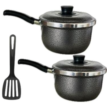 Imagem de Conjunto de Panelas de Alumínio com Revestimento Granito, 2 Caçarolas com Tampa 20cm, Espátula de Nylon, Cinza