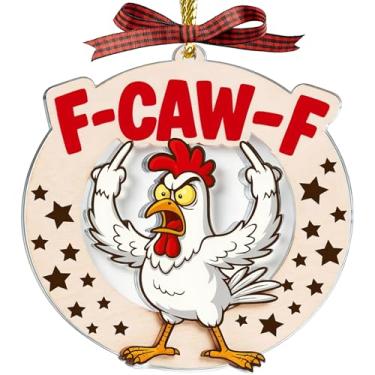 Imagem de Enfeites de Natal engraçados, decoração de árvore de galinha de acrílico F-CAW-F, 9,99 x 10,4 cm, enfeite fofo para árvore de Natal, pingentes de Natal de dedo médio, enfeite de pendurar para amantes