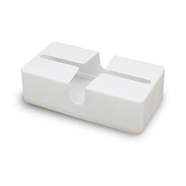 Imagem de TRGCJGH Suporte de caixa de lenços retangular caixa de armazenamento multifuncional guardanapo de plástico tampa cubo dispensador de toalha de papel, branco