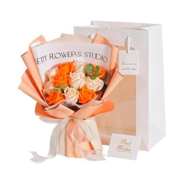 Imagem de Generic Rosas preservadas duram de 2 a 3 anos. Arranjo floral com flores de sabonete. Rosa eterna para o Dia dos Namorados, casamento, Dia de ação de Graças e, Laranja