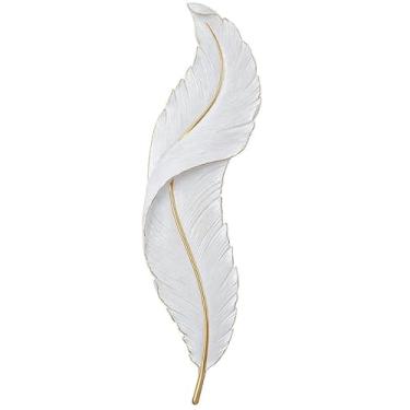 Imagem de DJAMEL : Candeeiro de parede criativo, luminária de parede decorativa de penas de resina branca, lâmpadas LED para sala de estar interna para sala de estar e quarto corredor (L2,8 x 2,7 x A 25,7 cm (P