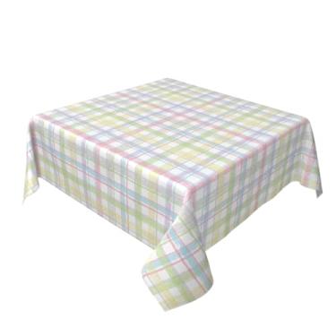 Imagem de Toalha de mesa xadrez de primavera, Páscoa, quadrada, 152 x 152 cm, amarelo pastel, verde, rosa, buffalo, xadrez, guingão, toalha de mesa decorativa sazonal rústica para decoração de festa interna