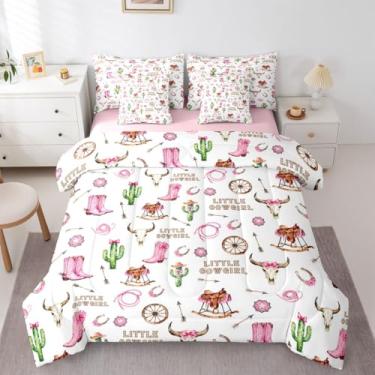 Imagem de Erosebridal Conjunto de edredom Queen Western Cowgirls para crianças, adolescentes e adultos | Conjunto de cama feminino fofo de caveira de touro ocidental em uma bolsa, conjunto de cama de 7 peças