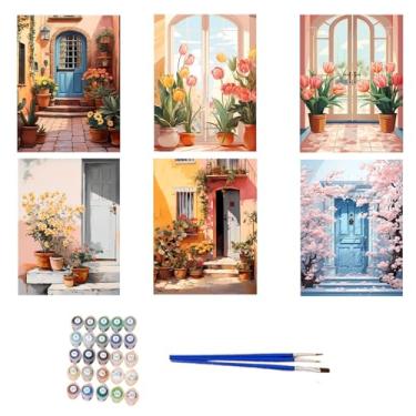 Imagem de Pintura numérica para cães, desenho de filhotes, tela numerada, pacote com 6, kit de pintura por números, para adultos, iniciantes e mulheres