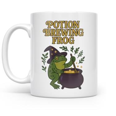 Imagem de Whimsical Wizard Frog – Witchy Cozy Cottage Aesthetic Tea Lovers – Design encantador – Caneca de café de cerâmica branca de 325 ml