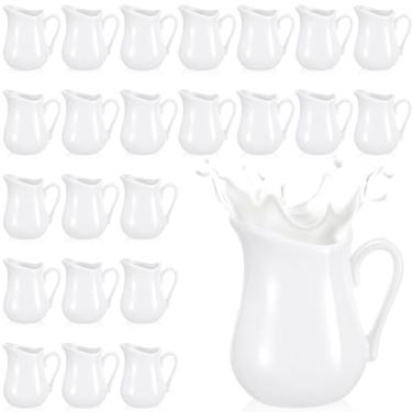 Imagem de Nuanchu 24 frascos de leite pequenos de 127,6 g, creme clássico de porcelana branca com alça, dispensador de xarope de bordo de cerâmica, recipiente de café para laticínios para salada de molho de
