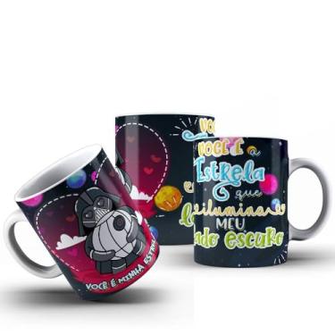 Imagem de Caneca Casal Namorados Personagens E Frases Românticas Porcelana 325ml (VOCÊ É MINNHA ESTRELA)