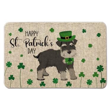 Imagem de QIONG MENG Tapete de porta de São Patrício Schnauzer Welcome Tapetes de entrada para cães, casa de fazenda, casa, cozinha, chão, tapete de porta da frente, para ambientes internos e externos, 43 x 68