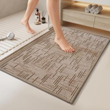 Imagem de QiCaiJia Tapete de banho antiderrapante, tapetes de banheiro, absorventes de secagem rápida, laváveis, tapetes de chuveiro, tapete de banheiro fino com revestimento de borracha, adequado sob a porta