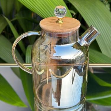 Imagem de Bule Chaleira de Vidro Borossilicato Âmbar vai ao fogo com Tampa de Bambu chaleira de vidro，chaleira，chaleira de vidro que vai ao fogo(AMBAR LISO CRISTAL 1,8L,2 UNIDADES)