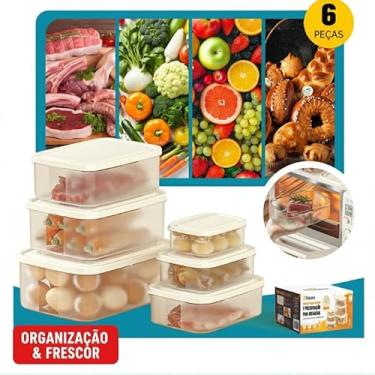 Imagem de Kit 6 Potes Marmita Empilháveis Organizador de Geladeira Alimentos Congelador Micro-ondas