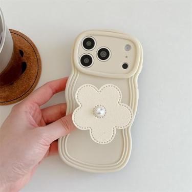 Imagem de Capa de telefone com suporte de flores com suporte - linda moldura ondulada grande e design floral de airbag, capa protetora moderna para mulheres e meninas (branco, 17)