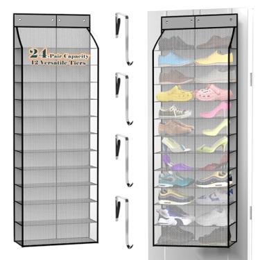 Imagem de Kotkn Organizador de sapatos sobre a porta, capacidade para 24 pares com bolsos profundos, armazenamento de armário suspenso para organizar tênis e botas, solução de economia de espaço para quarto