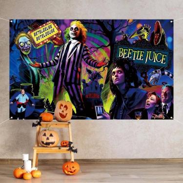 Imagem de Tapeçaria Beetle Juice, parede de Halloween, 150x100cm, microtecido