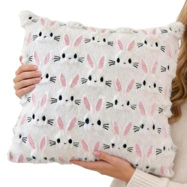 Imagem de Fronhas De Almofada Para A Páscoa - Fronha de Pelúcia Coelho da Páscoa 45,5x45,5cm | Fronha Decorativa Coelho | para Sofá Sala Quarto Berçário Casa Decoração Primavera