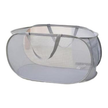 Imagem de Cesto de roupa suja dobrável, cesta de armazenamento de roupas portátil, cesta de roupa aberta de malha cinza