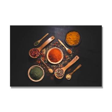 Imagem de NHLDZYH Arte de parede em tela colorida para especiarias e colher de tempero | Decoração de cozinha vintage | Arte moderna para casa e sala de jantar. C56. 50 x 75 cm - 19,7 x 29,6 pol. Somente tela