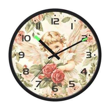 Imagem de SEHANY Lindo relógio de parede anjo silencioso sem tique-taque relógio redondo operado por bateria 30 cm controle de som luz noturna relógios de parede para sala de estar, cozinha, quarto, escritório