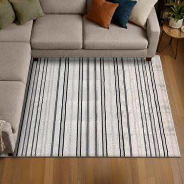 Imagem de 1 Tapete Sala Sofá Antiderrapante Grande 200X250 Js Do Li Vr (M60 Areia Cinza - Listrado Geométrico Moderno)