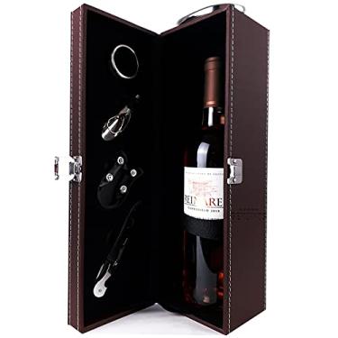 Imagem de Maleta Porta Vinho Couro Pu Executiva Com 4 Acessórios Cor Marrom