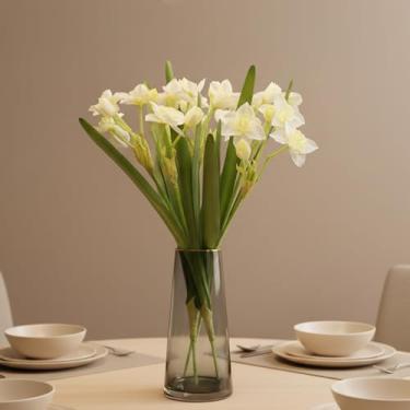 Imagem de 3 lâmpadas artificiais realistas de narciso falso narciso seda amarílis, buquês de flores de primavera, flores prontas para Páscoa e primavera, para decoração de mesa ao ar livre, decoração de sala de