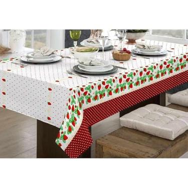 Imagem de Toalha de Mesa Linhão Rústica Oxford - Estampada, 4, 6 e 8 Lugares, Durável e Elegante para Cozinha ou Sala de Jantar(Morango,2,20x1,40)