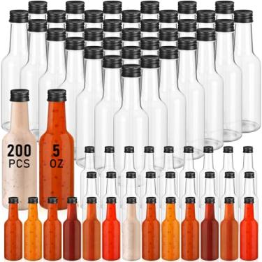 Imagem de Zubebe 200 garrafas de molho picante pequenas garrafas de plástico transparente Woozy vazias com tampa de rosca preta à prova de vazamento, mini frascos de licor de vinho para molho de cozinha, molho