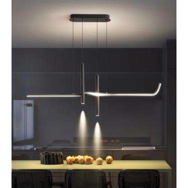 Imagem de Lustre pendente LED moderno e simples para sala de jantar, com altura ajustável de 120 cm, dimerizável e com controle remoto. Ideal para cozinha, sala de estudos, sala de estar e escritório