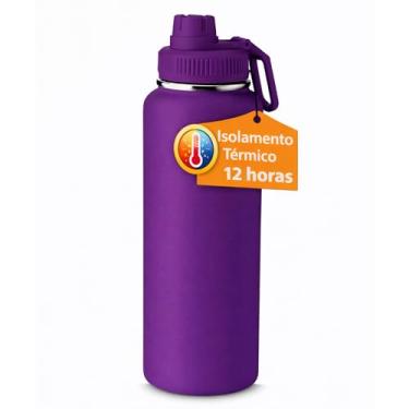 Imagem de Garrafa Térmica de Água 1 Litro Inox, Isolamento a Vácuo, Alça e Tampa Antivazamento (Roxa)
