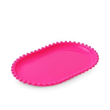 Imagem de Kit 2 Bandejas Decorativas Oval Pérola 20x13cm para Mesa Posta Festa e Decoração (Pink)