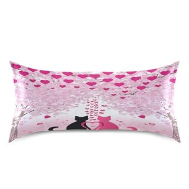 Imagem de ATTX Fronha de cetim Black Heart Dia dos Namorados com fecho de envelope, macia e refrescante para cabelo e pele, tamanho king size 20 x 40 polegadas (176)