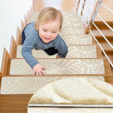 Imagem de Escadas autoadesivas, livres de resíduos, laváveis à máquina, reutilizáveis, degraus antiderrapantes - 100% poliéster para serviço pesado TPE Corredor de escada de madeira para uso interno - Pacote