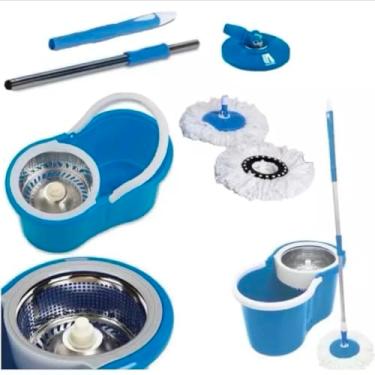 Imagem de Mop Giratório Inox com Balde 12 Litros – Cabo Ajustável e Flexível, Cesto Inox, Super Absorvente para Limpeza de Pisos