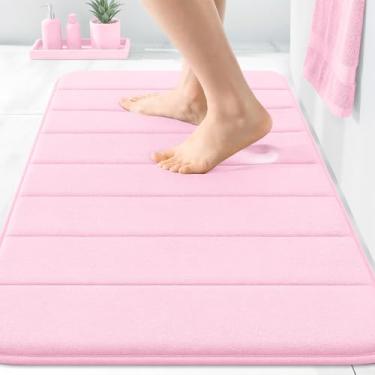 Imagem de OLANLY Tapete de banho listrado de espuma viscoelástica 76 x 50, tapetes de banheiro absorventes supermacios, secagem rápida, tapetes de chuveiro laváveis na máquina, tapete de banho, acessórios de