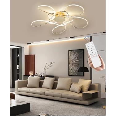 Imagem de Luminária de teto LED de 90cm, 3000k-6000k, dimerizável, redonda, inteligente, com acabamento em galvanoplastia de luxo, ideal para sala de estar e quarto modernos (com controle remoto) (Dou