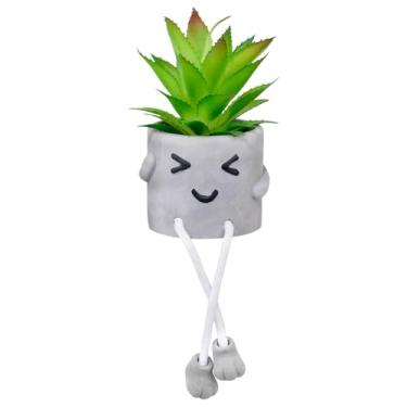 Imagem de LUZOGA Linda planta suculenta artificial em vaso de cimento com pernas penduradas - prateleira de cozinha, banheiro, decoração de parede de escritório, mini decoração de suculentas falsas para