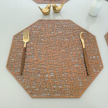 Imagem de Kit 6 Lugar Jogo Americano Octagonal Sousplat Mesa Posta Descanso de Prato(Marrom)