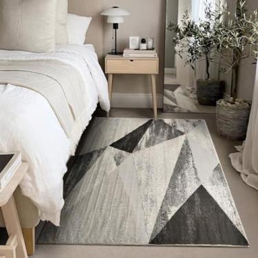 Imagem de 1 Tapete Quarto Beira Cama Antiderrapant 150X200 Js Do Cr Vr (M60 Areia Cinza - Geométrico Moderno)