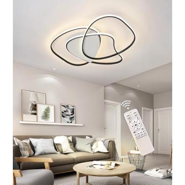 Imagem de Luminária de teto LED moderna para sala de estar com controle remoto, dimerizável, ideal para quartos, escritórios e restaurantes. Diâmetro de 80 cm (Preta, 80 cm).