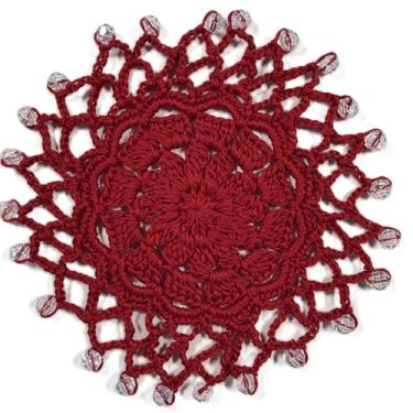 Imagem de Znet3D Capas de taça de vinho de crochê feitas à mão – Doilies com contas de inspiração vintage para proteção contra insetos e poeira, capas de bebidas reutilizáveis em cores sortidas (vermelho)